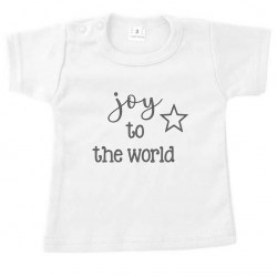 Kerst korte mouw tshirt wit joy to the world zwart